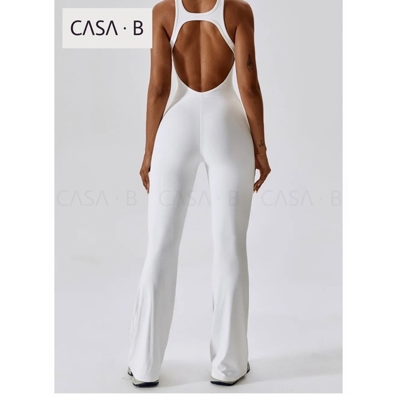5⭐️CASA B💫| ARIA Flared Essential Open Back Active White Gym Jumpsuit - Picture 7 of 8